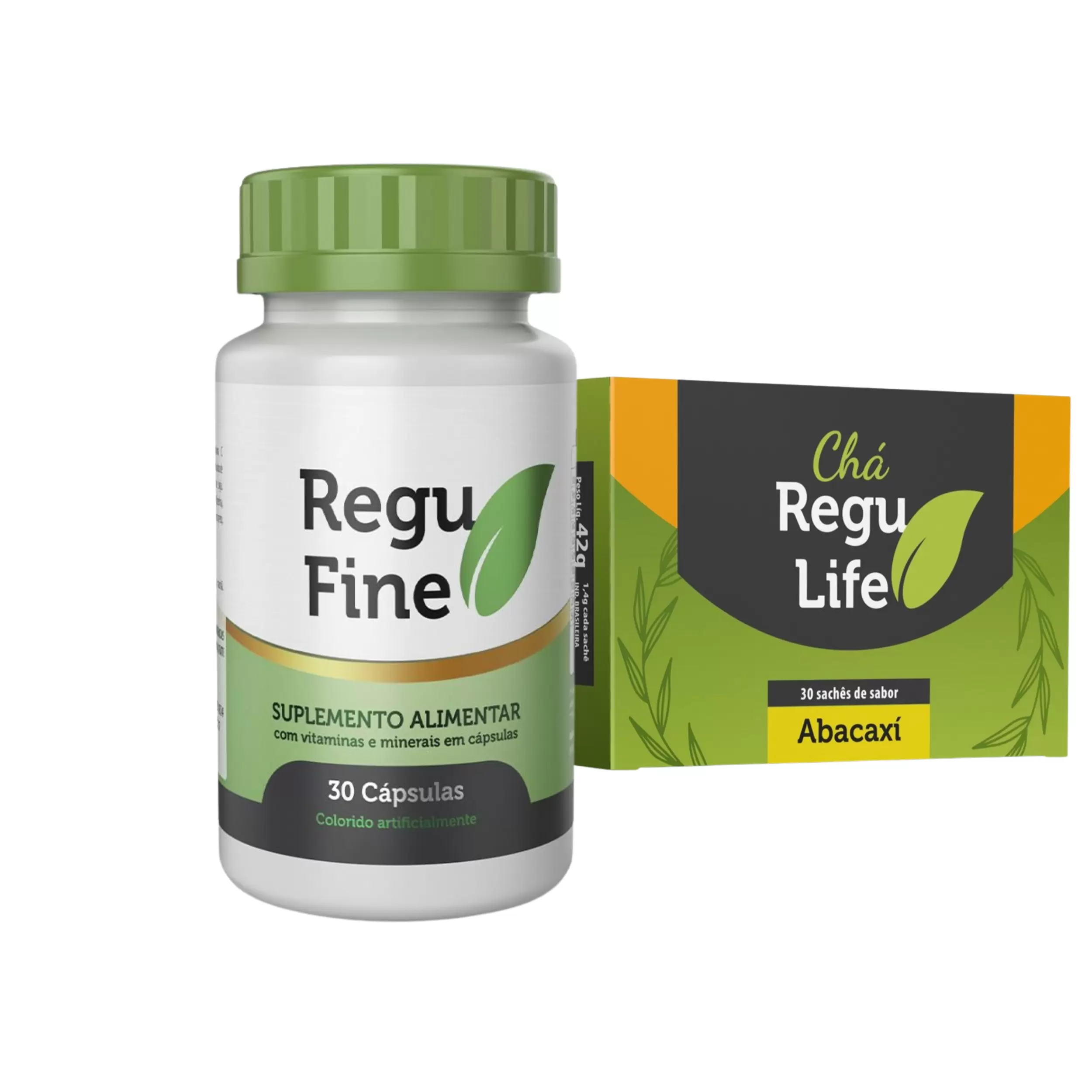 REGU FINE + CHÁ REGU LIFE SABOR ABACAXI 30 SACHES - BEM ESTAR LIFE