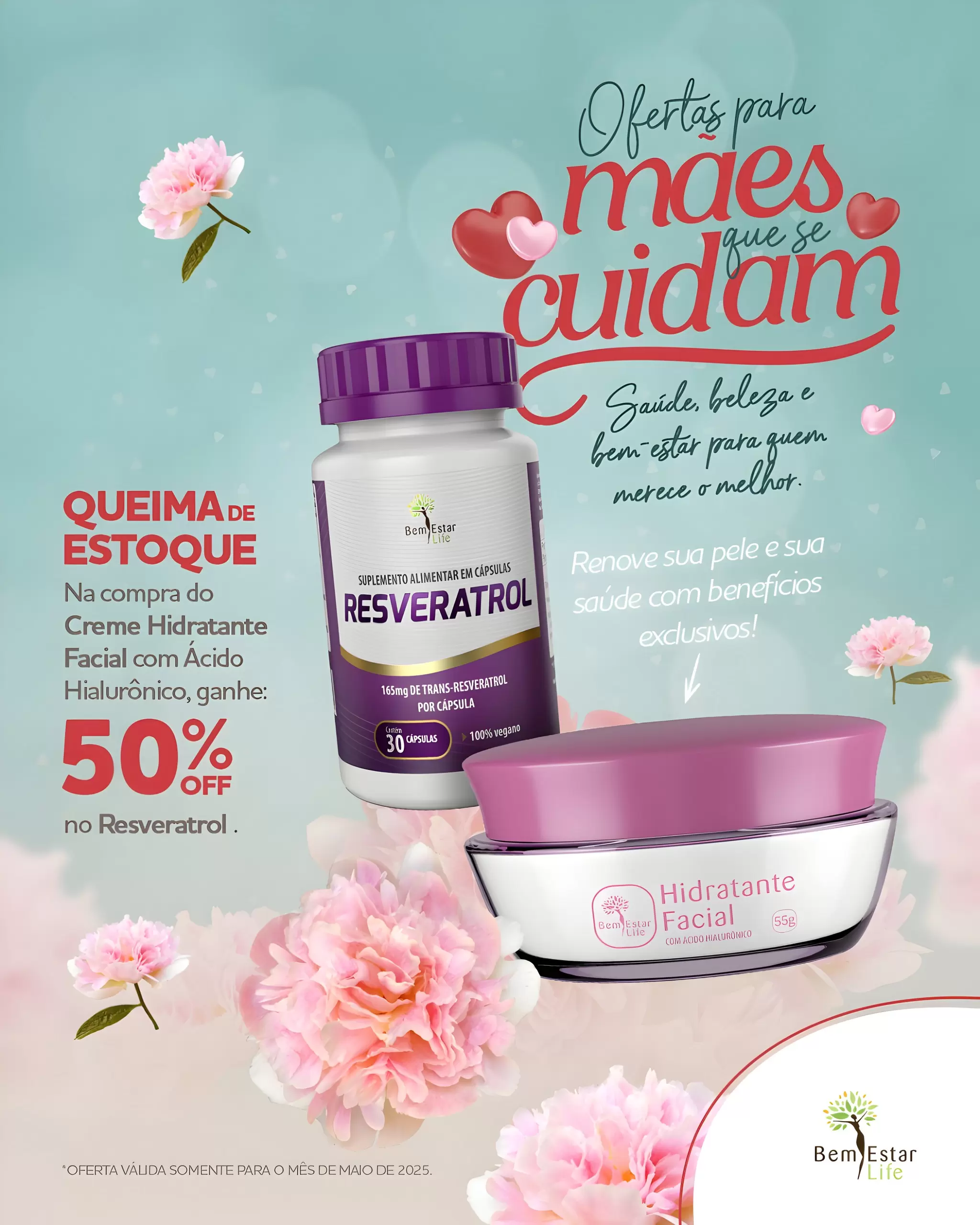 NA COMPRA DE CREME FACIAL COM ACIDO HIALURONICO DESCONTO DE 50% RESVERATROL