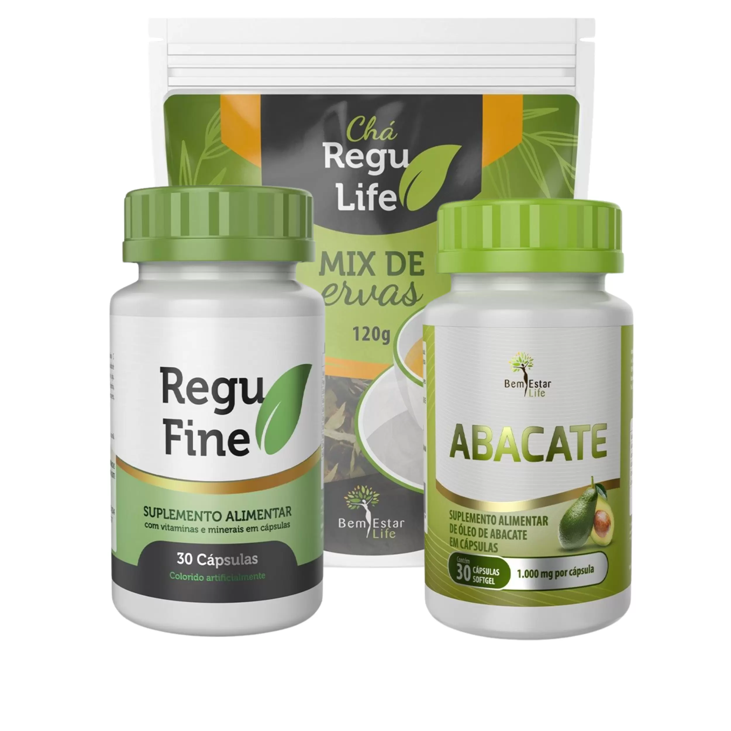 Regu Fine e Oleo de Abacate 30 Caps + Chá Regu life pacote - Trio Emagrecedor forte